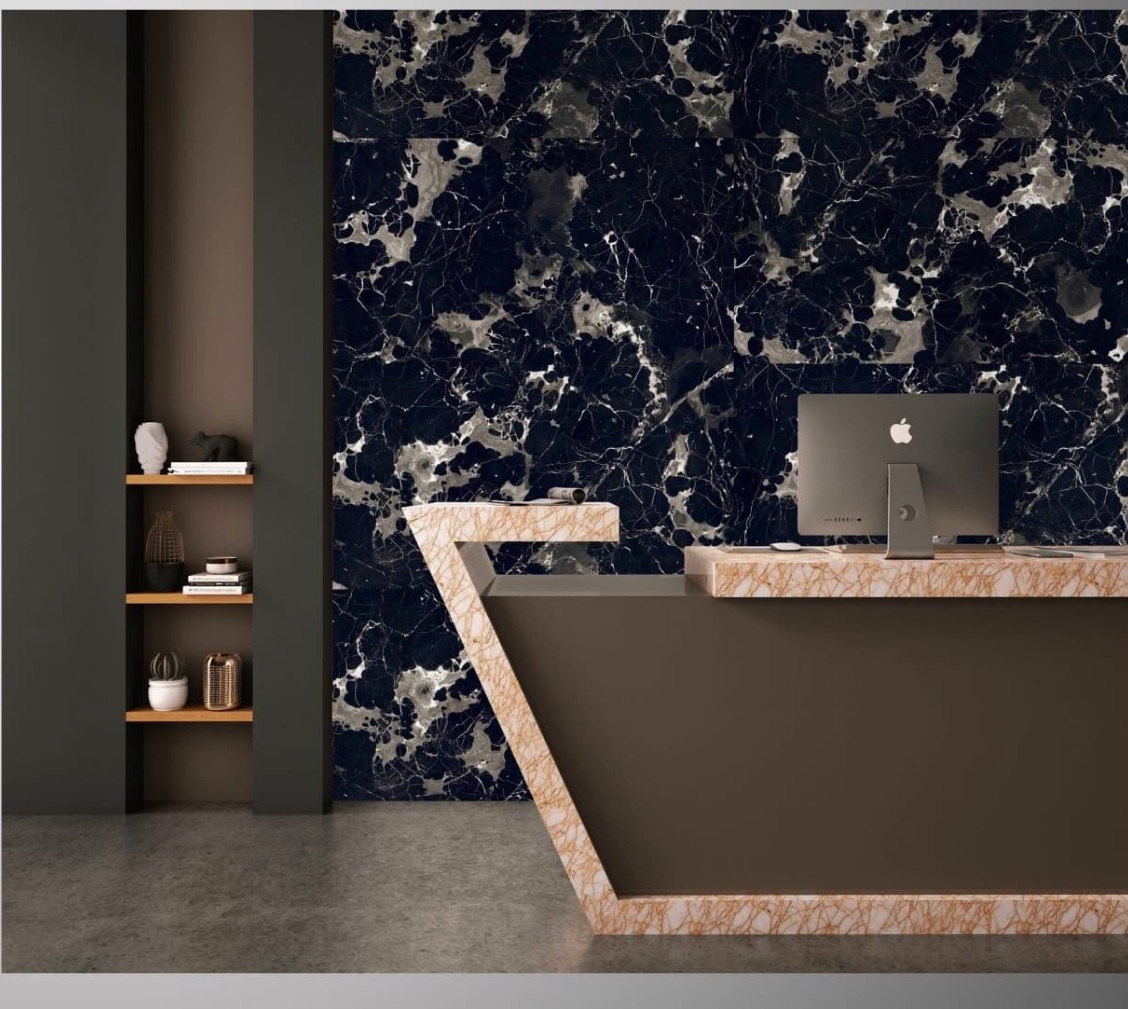 Black Rose tile design in a dramatic interior